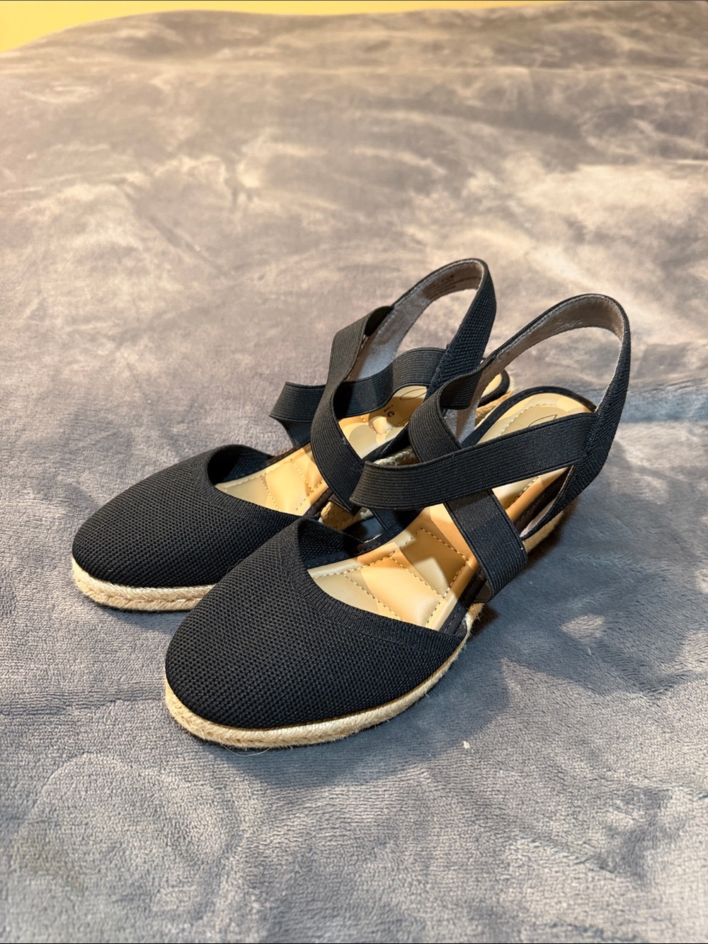 Joie Black Espadrille Slingback Wedge Sandals with Cross Elastic Straps